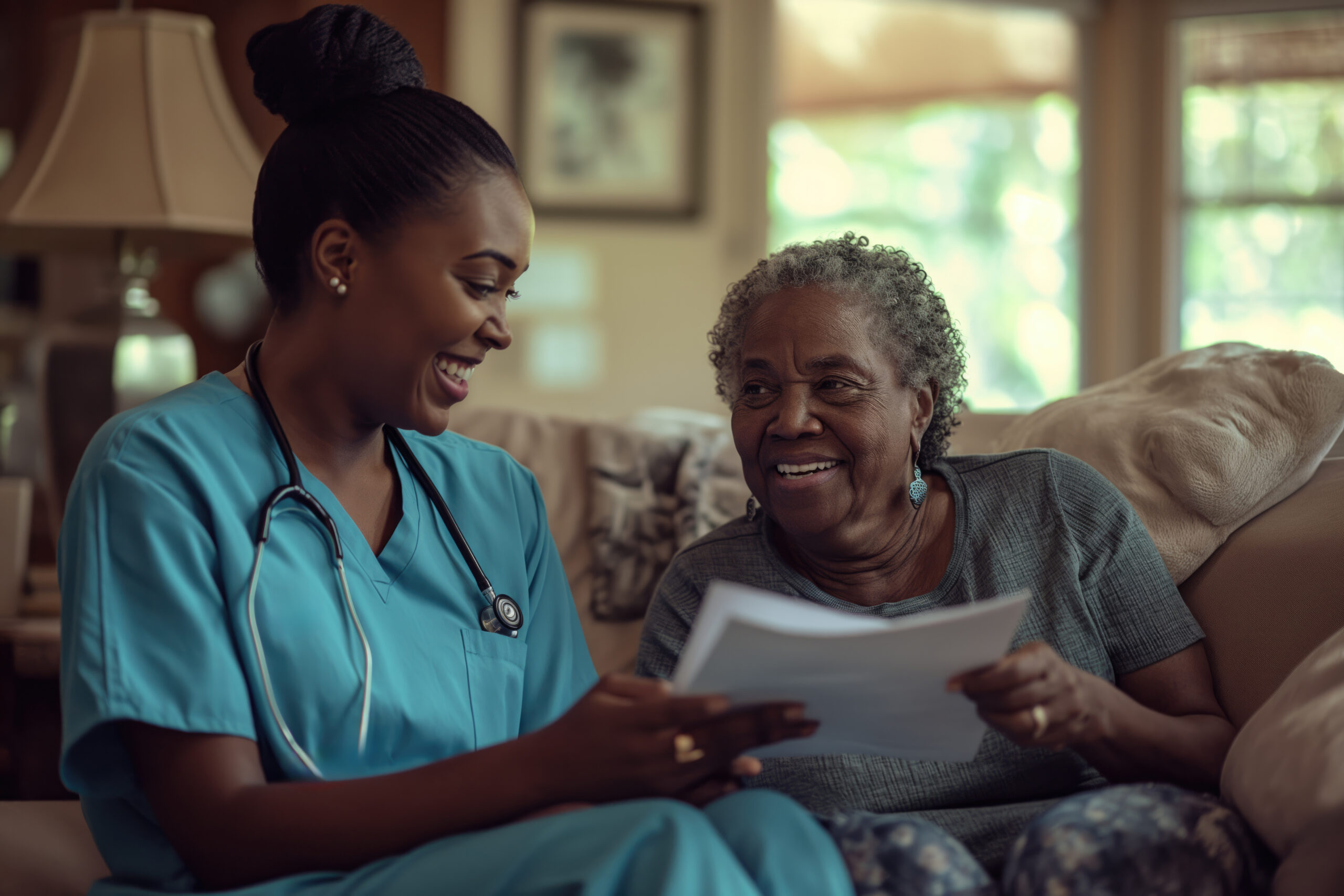 Home Health Aide (HHA) communicating with patient